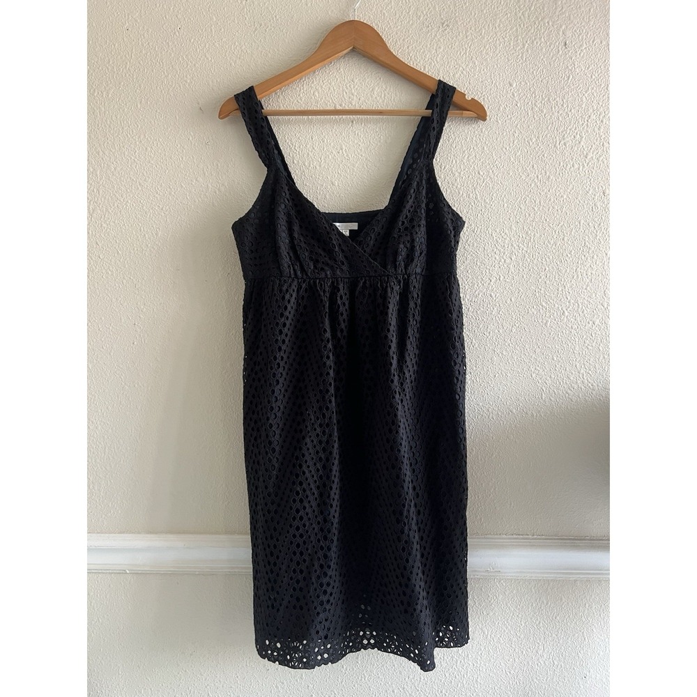 Vince Black Eyelet Dress Womens Size 8 Sleeveless Cotton Babydoll Summer Quiet
